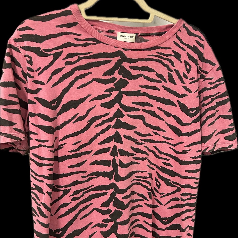 SAINT LAURENT - Zebra-Print Cotton-Jersey T-Shirt - Pink by Saint Laurent